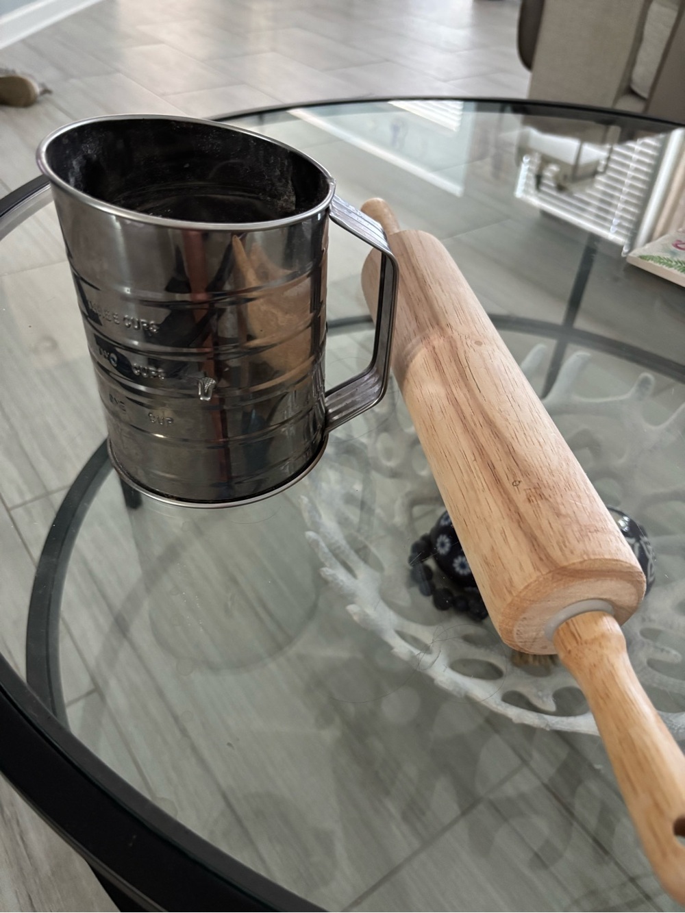 Stainless Steel Flour Sifter with Wooden Rolling Pin